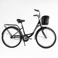 Велосипед міський Corso TRAVEL 26" TL-26207 + КОШИК колір ЧОРНИЙ, одношвидкісний, сталева рама 16.5", корзина, багажник