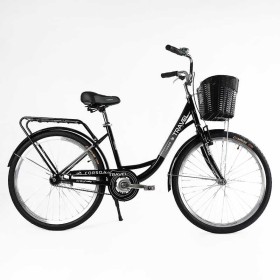 Велосипед міський Corso TRAVEL 26" TL-26207 + КОШИК колір ЧОРНИЙ, одношвидкісний, сталева рама 16.5", корзина, багажник