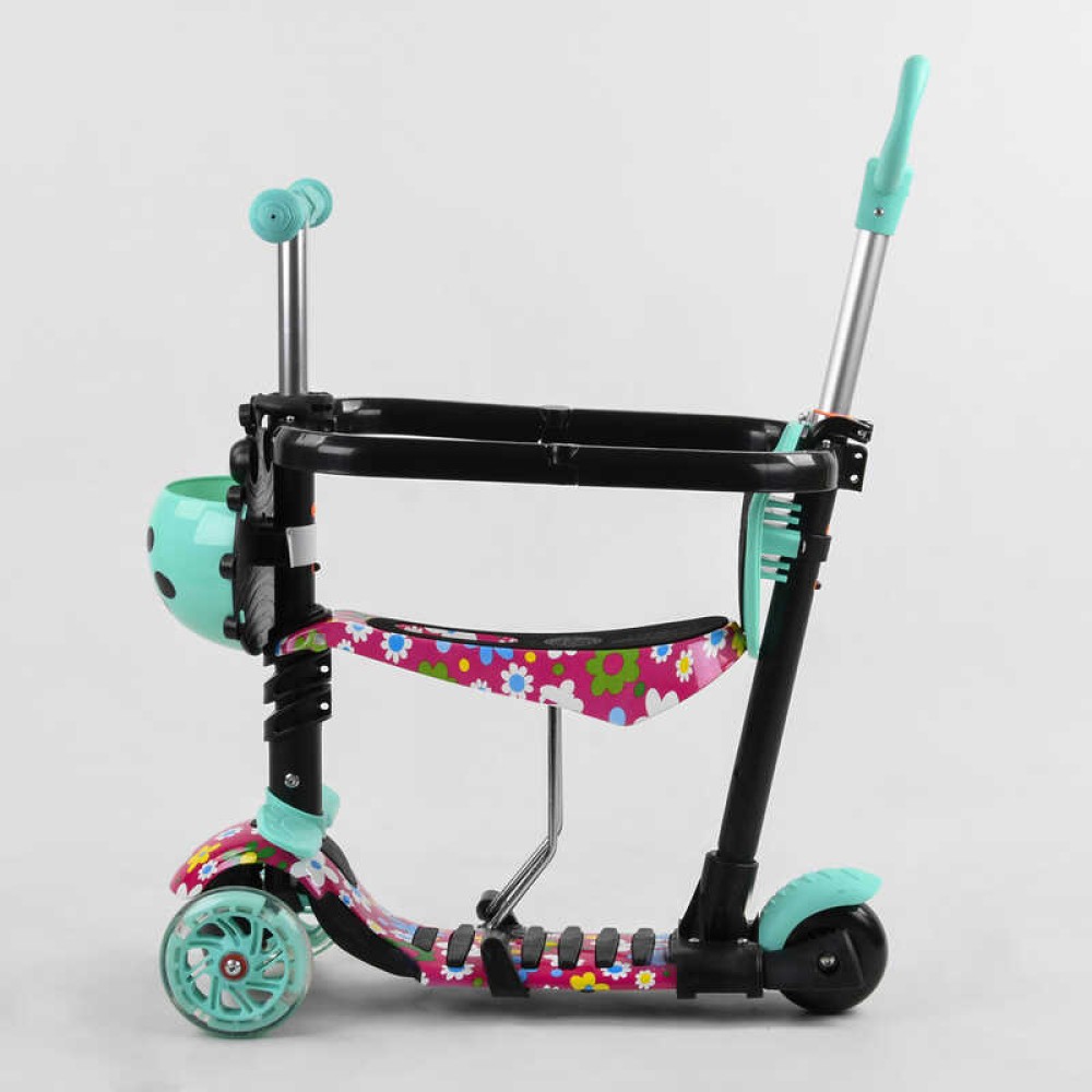 Самокат 5в1 S 1342 (1) Best Scooter, АБСТРАКЦІЯ, із захисним бампером, PU колеса, ПІДСВІЧУВАННЯ КОЛІС, в коробці