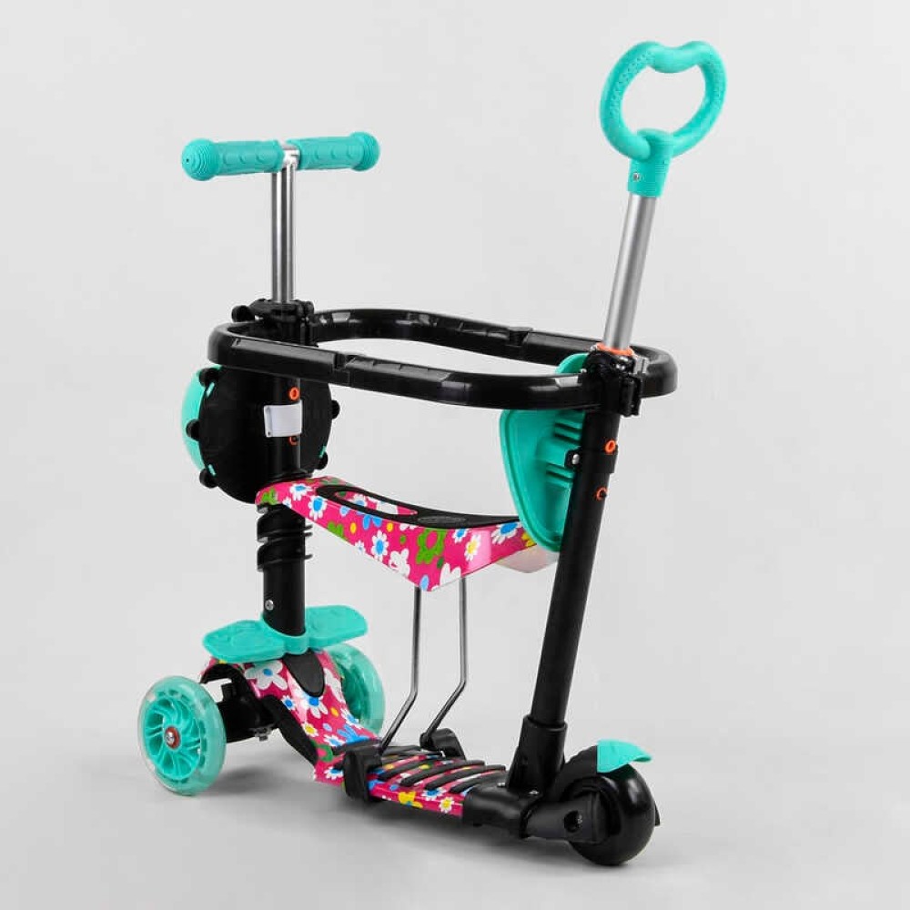 Самокат 5в1 S 1342 (1) Best Scooter, АБСТРАКЦІЯ, із захисним бампером, PU колеса, ПІДСВІЧУВАННЯ КОЛІС, в коробці