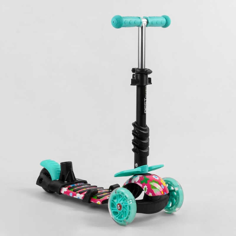 Самокат 5в1 S 1342 (1) Best Scooter, АБСТРАКЦІЯ, із захисним бампером, PU колеса, ПІДСВІЧУВАННЯ КОЛІС, в коробці
