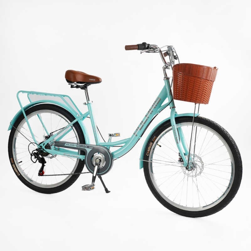 Велосипед міський Corso Polaris 26" PS-63909 + КОШИК сталева рама 16.5", Shimano 7 швидкостей, корзина, багажник