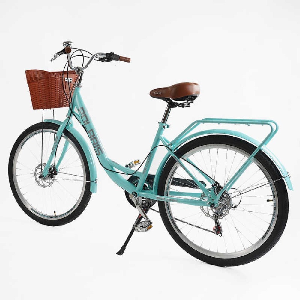 Велосипед міський Corso Polaris 26" PS-63909 + КОШИК сталева рама 16.5", Shimano 7 швидкостей, корзина, багажник