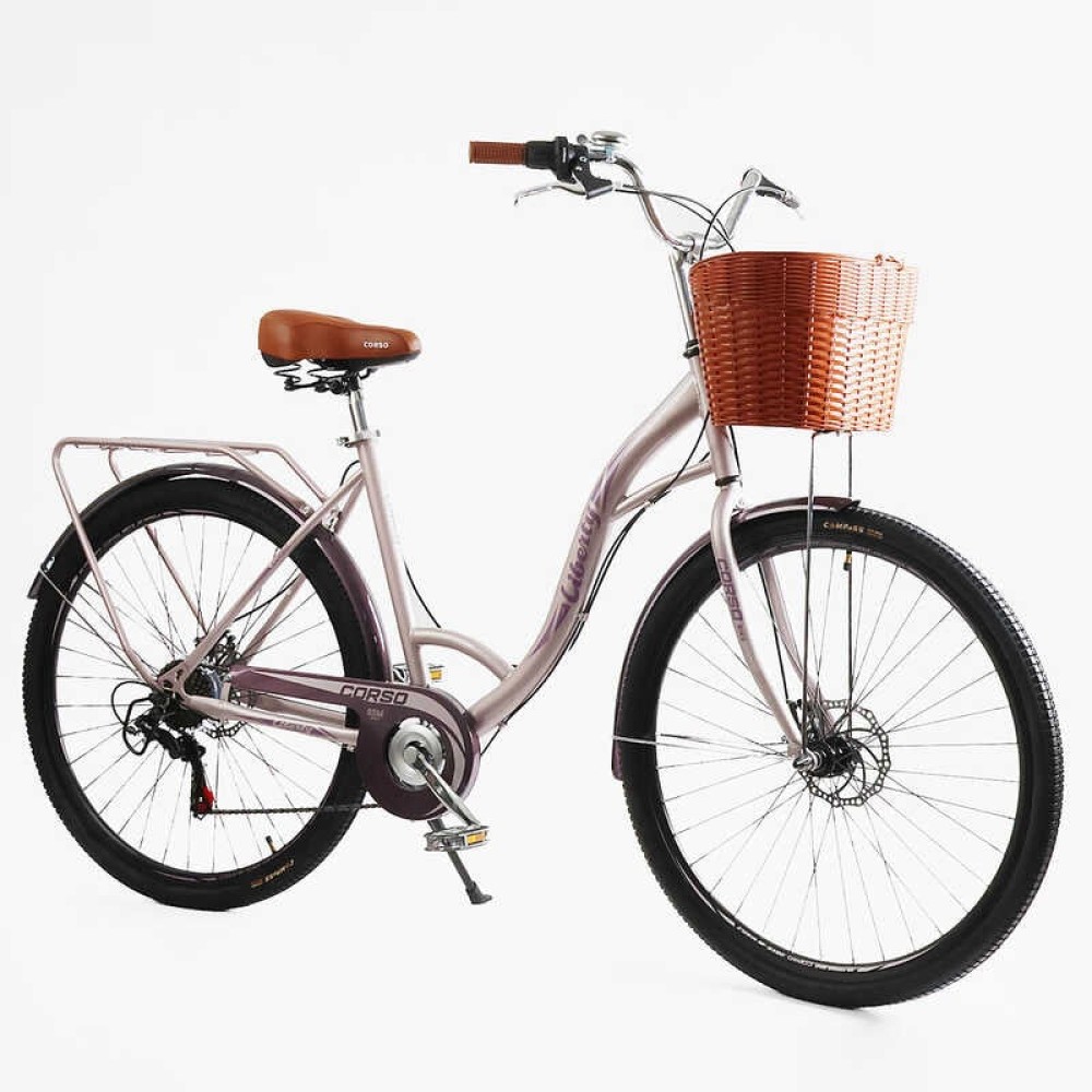 Велосипед міський Corso Liberty 28" дюймів LR-28833 + КОШИK, сталева рама 20", Shimano 7 швидкостей, корзина, багажник