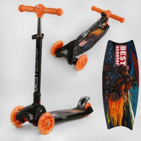 Самокат триколісний L-7841 Best Scooter (1) MAXI, складне кермо З ФАРОЙ, 4 колеса PU зі світлом, d=12 см, в коробці