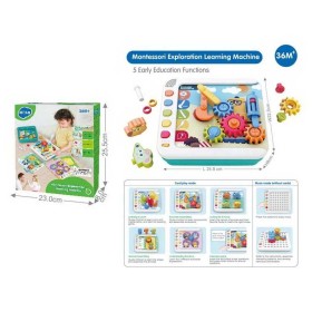 Логічна гра HE 898700 (12) "Hola", озвучування англ. мовою, шестерні, фігурки тварин, геометричні фігури, кольори, картки, в коробці