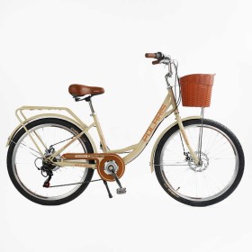 Велосипед міський Corso Polaris 26" PS-72411 + КОШИК сталева рама 16.5", Shimano 7 швидкостей, корзина, багажник