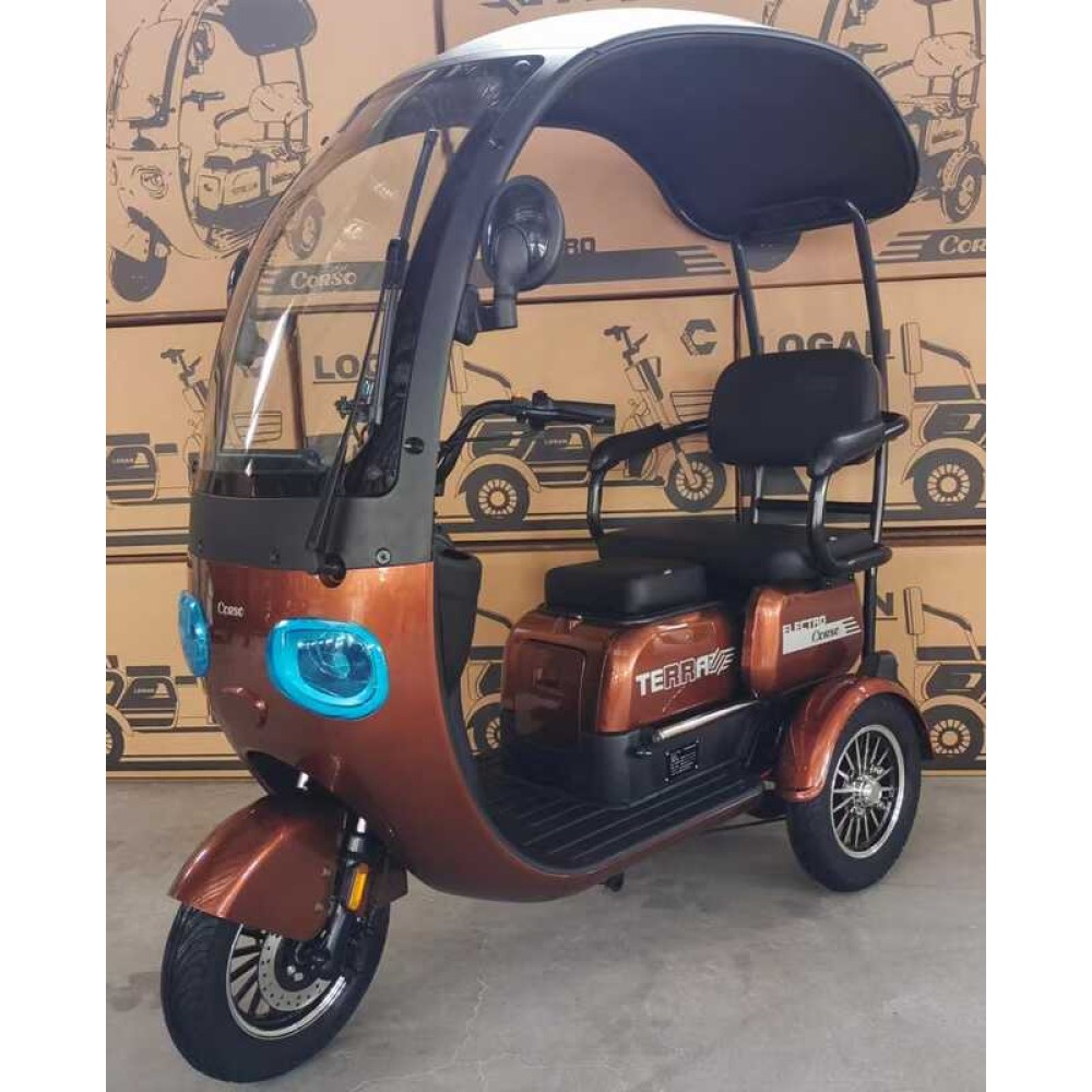 Електротрицикл Corso Terra TR-922701 800W 72V 20Ah з дахом, лобовим склом і дощовиком, 3 місця