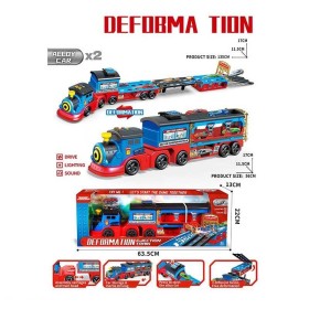 Потяг JP 588-75 (12) звуки, мелодії, підсвічування, трек, 2 металопластикові машинки, 2 механічні запускачі, на батарейках, в коробці