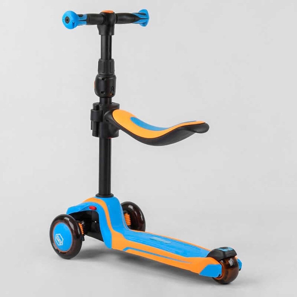 Самокат триколісний Best Scooter JS-30918  (4) з сидінням, алюмінієве кермо, 3 колеса PU зі світлом, d = 12 см