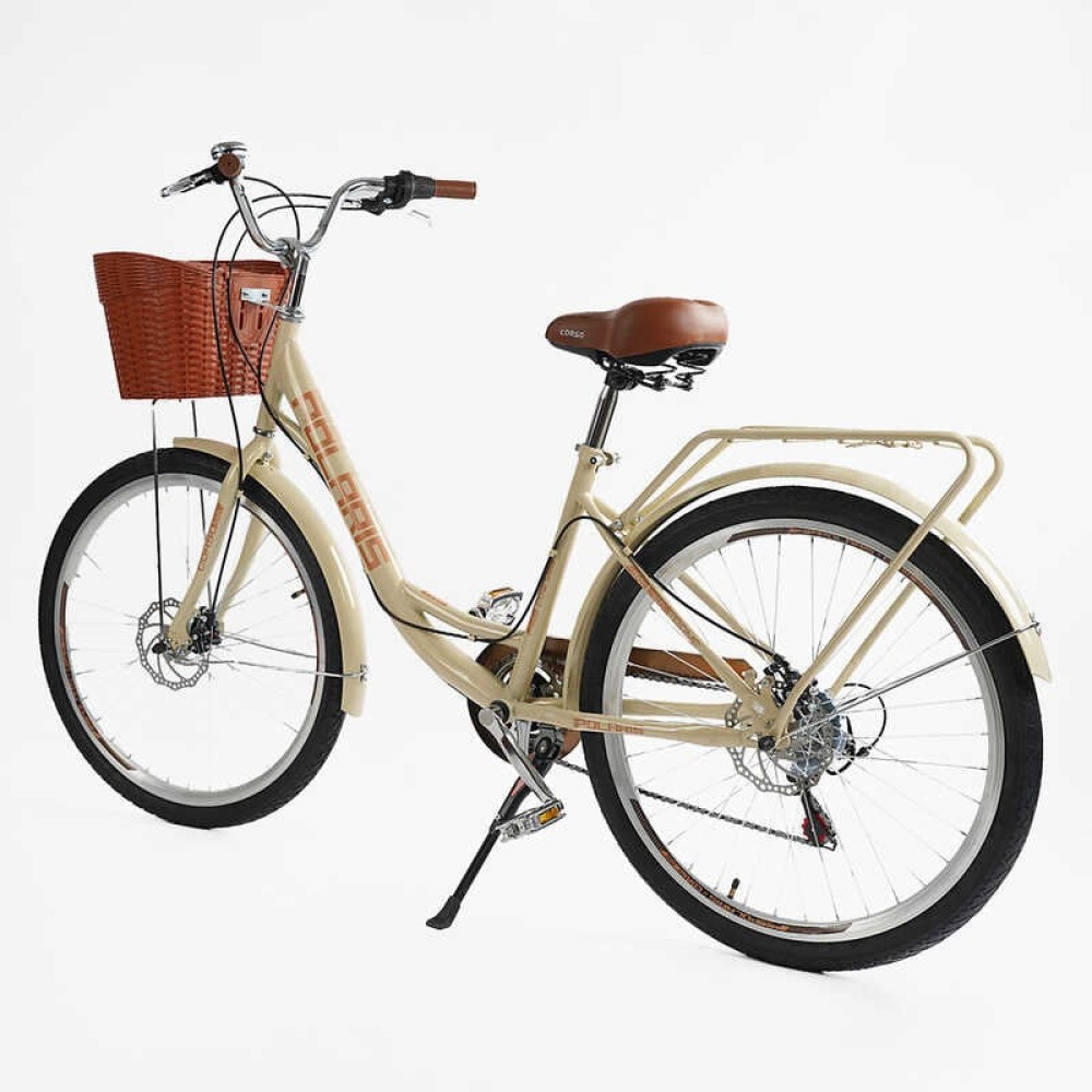 Велосипед міський Corso Polaris 26" PS-72411 + КОШИК сталева рама 16.5", Shimano 7 швидкостей, корзина, багажник