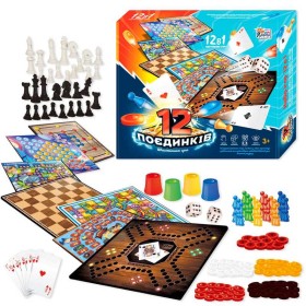 гр Гра 12 Поєдинків 92918 (12/2) "4FUN Game Club", ігрові поля, фішки, карти, шахи, шашки, кубик, в коробці