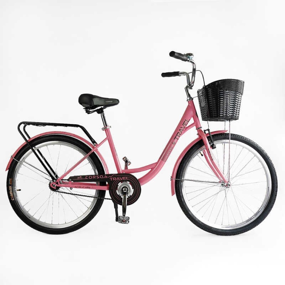 Велосипед міський Corso TRAVEL 26" TL-26611 + КОШИК одношвидкісний, сталева рама 16.5", корзина, багажник