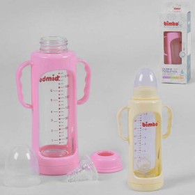 гр Пляшка скляна 15374 (48) з силіконовою соскою, "BIMBO", 240 мл, 2 кольори, 1шт в коробці
