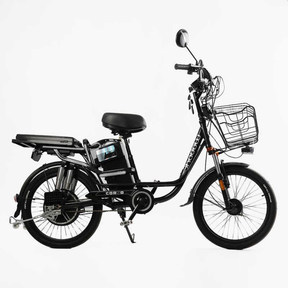 Електровелосипед Corso Shadow SH-7324-5/с-31 22" 500W 48V/20Ah, сигналізація, кошик (Чорно-сірий)