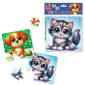 гр Пазли м'які А4 "Котик та песик" VT1102-37 (24) "Vladi Toys", 2 пазли, 9 і 16 елементів, у пакеті