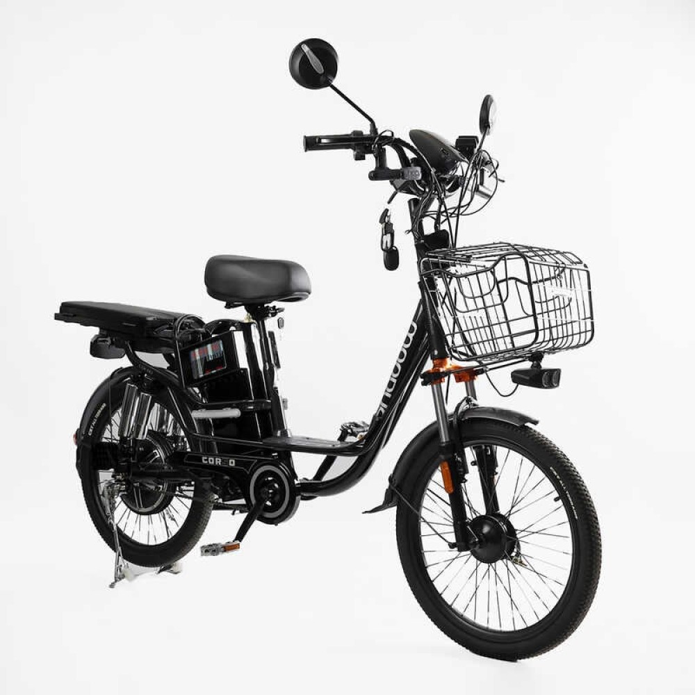 Електровелосипед Corso Shadow SH-7324-5/с-31 22" 500W 48V/20Ah, сигналізація, кошик (Чорно-сірий)