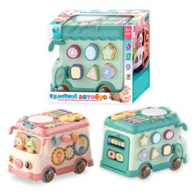 Розвивальний автобус 21696 (18) "WToys", ОЗВУЧУВАННЯ УКРАЇНСЬКОЮ МОВОЮ, підсвічування, пальчикові ігри, сортер за формами, пискавка, брязкальця, тріскачка, регулювання гучності, барабан, піаніно, мелодії, ноти, 4 казки, пісні, телефончик з двома