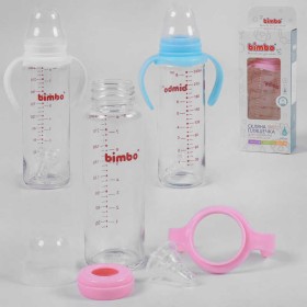гр Пляшка скляна 33812 (48) з силіконовою соскою, "BIMBO", 240 мл, 3 кольори, 1шт в коробці