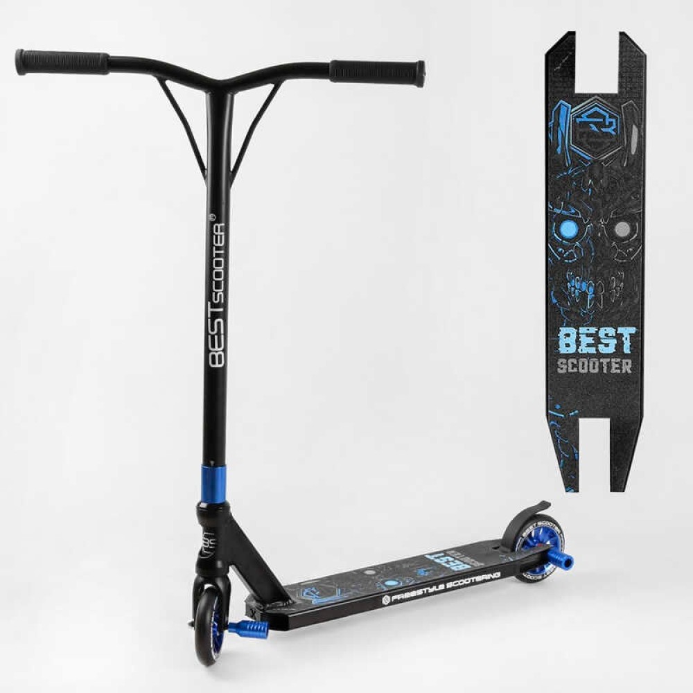Самокат трюковий Best Scooter 54528 HIC-система, ПЕГИ, алюмінієвий диск та дека, колеса PU d-110мм, ширина керма-52см, висота - 83см, в коробці