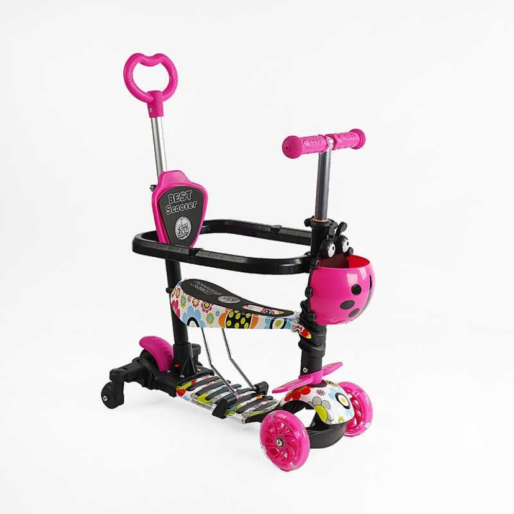 Самокат 5в1 LS-75160 Best Scooter, з ДОП. КОЛІСАМИ, захисний бампер, PU колеса зі світлом, в коробці