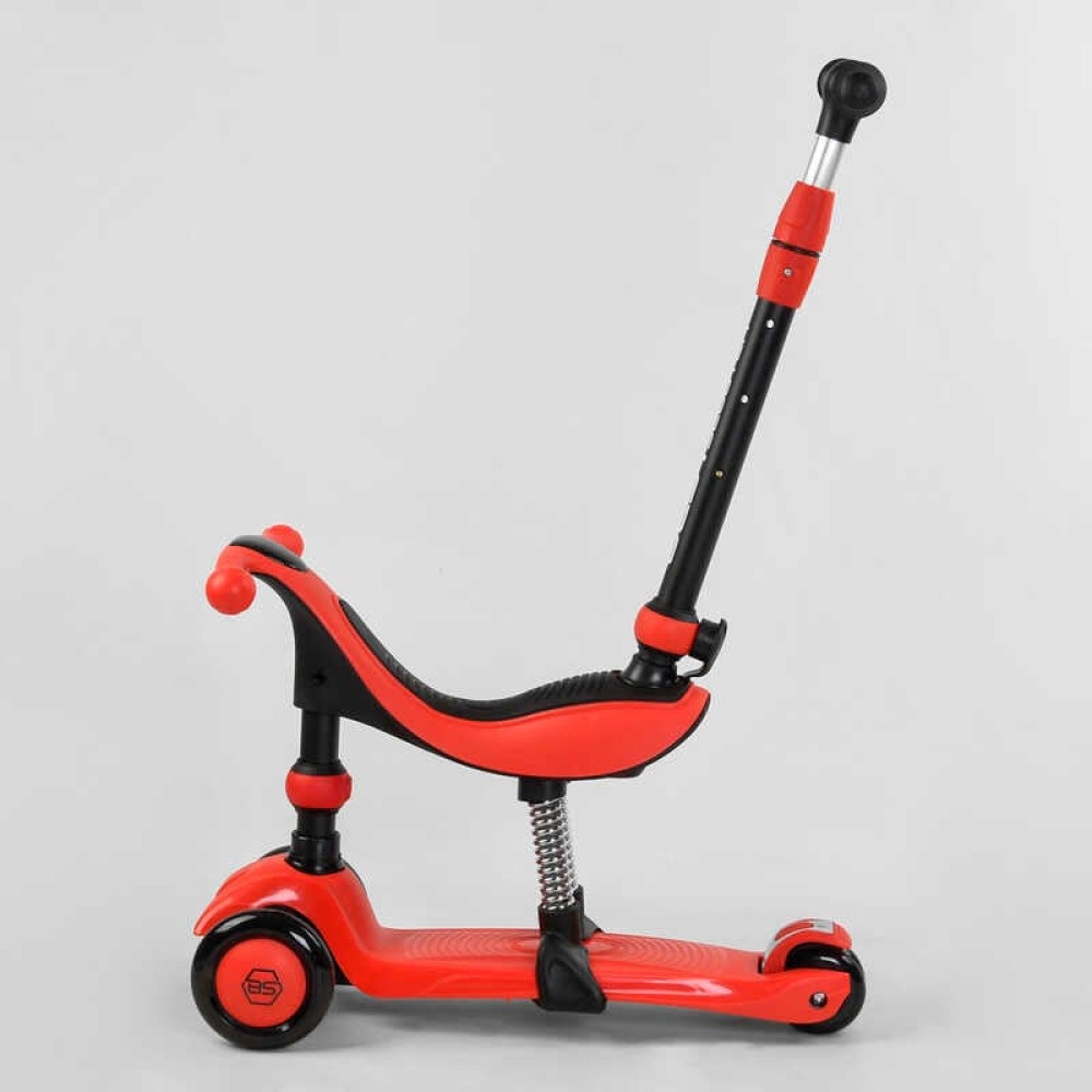 Самокат-велобіг 3в1 триколісний BS-71899 (4) Best Scooter, 3 колеса PU зі світлом, сидіння, амортизатори, батьківська ручка