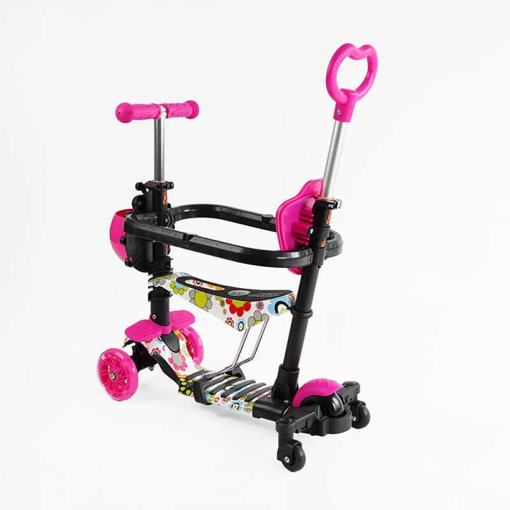 Самокат 5в1 LS-75160 Best Scooter, з ДОП. КОЛІСАМИ, захисний бампер, PU колеса зі світлом, в коробці