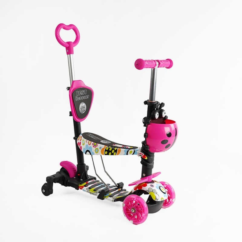 Самокат 5в1 LS-75160 Best Scooter, з ДОП. КОЛІСАМИ, захисний бампер, PU колеса зі світлом, в коробці