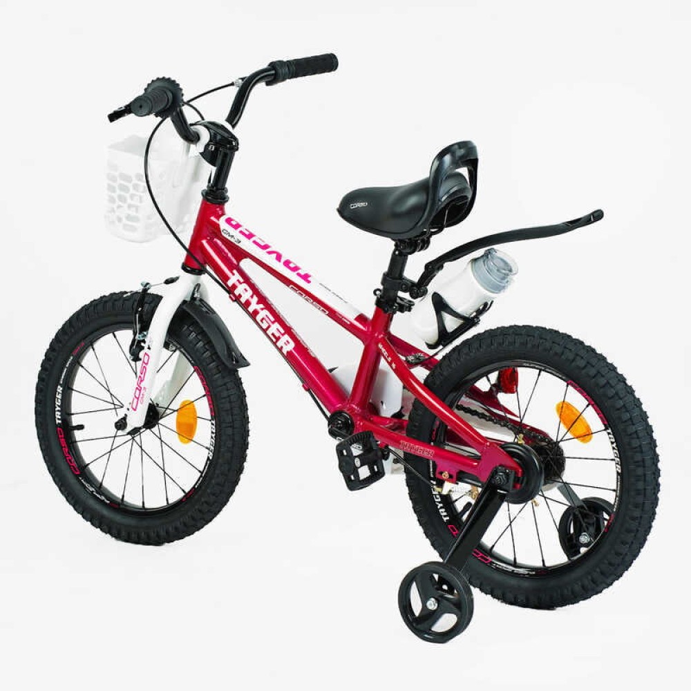 Велосипед 2-х колісний дитячий CORSO TAYGER TG-10258 16" Алюмінієва рама, бічні колеса, кошик, пляшечка