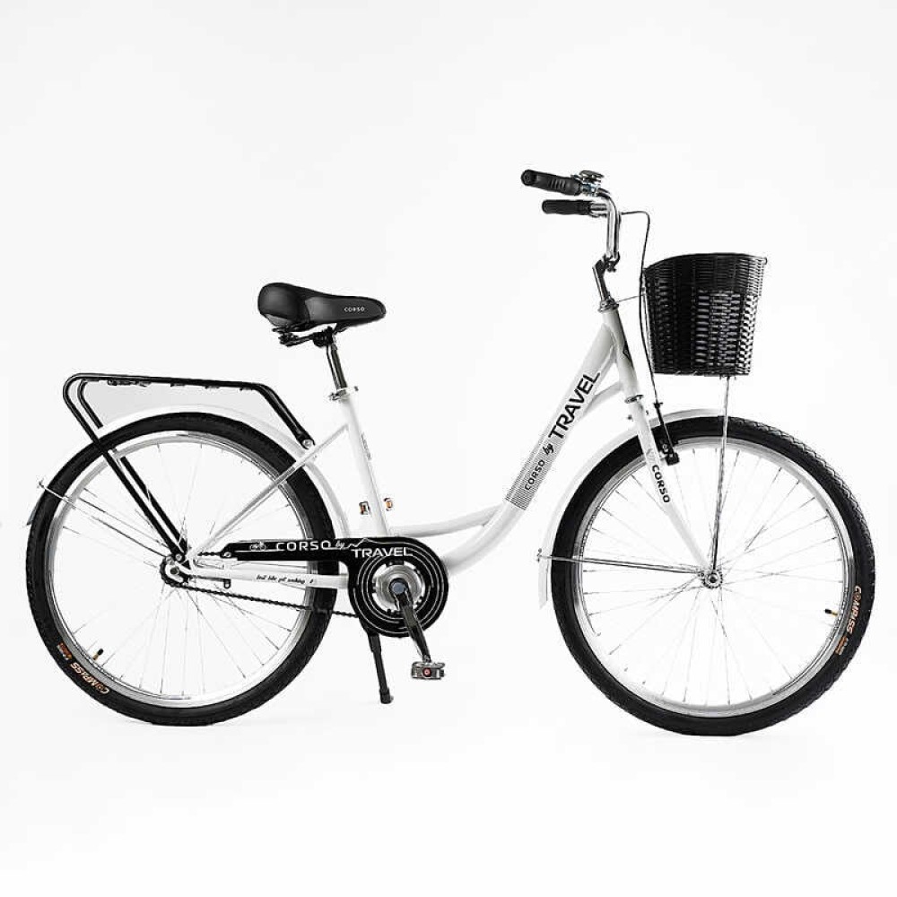 Велосипед міський Corso TRAVEL 26" TL-26309 + КОШИК одношвидкісний, сталева рама 16.5", корзина, багажник