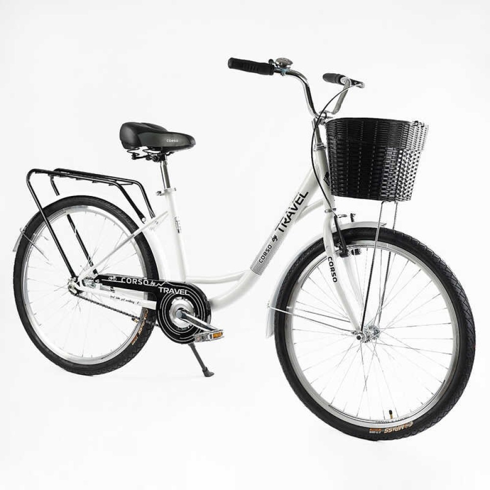 Велосипед міський Corso TRAVEL 26" TL-26309 + КОШИК одношвидкісний, сталева рама 16.5", корзина, багажник