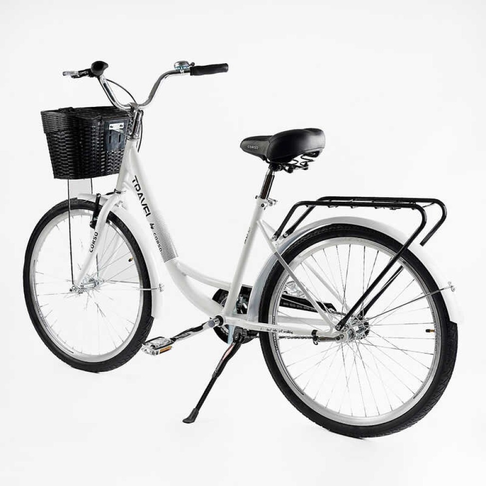 Велосипед міський Corso TRAVEL 26" TL-26309 + КОШИК одношвидкісний, сталева рама 16.5", корзина, багажник