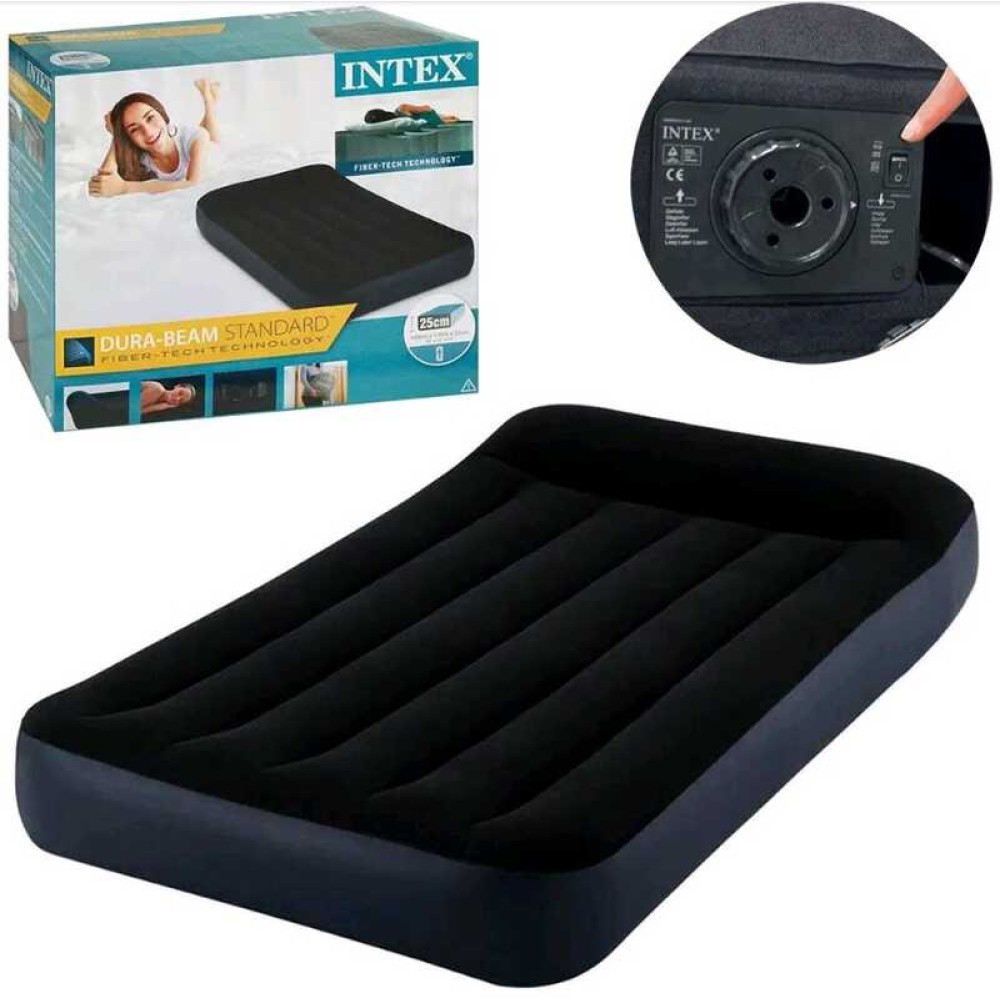 Intex Велюр матрац з підголовником 64146 ND (3) 99х191х25см, із вбудованим насосом 220 V, одномісний, максимальне навантаження 136кг