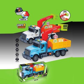 Машина музична 687-47 B (24/2) 2 кольори, "Вантажівка", підсвічування, звукові ефекти, механічне підіймання стріли, інерція, рухомі деталі, аксесуари, в коробці, ВИДАЄТЬСЯ МІКС ВИДІВ