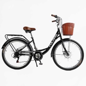 Велосипед міський Corso «Polaris» 26" PS-80110 + КОШИК (1) ЧОРНИЙ сталева рама 16.5", Shimano 7 швидкостей, корзина, багажник