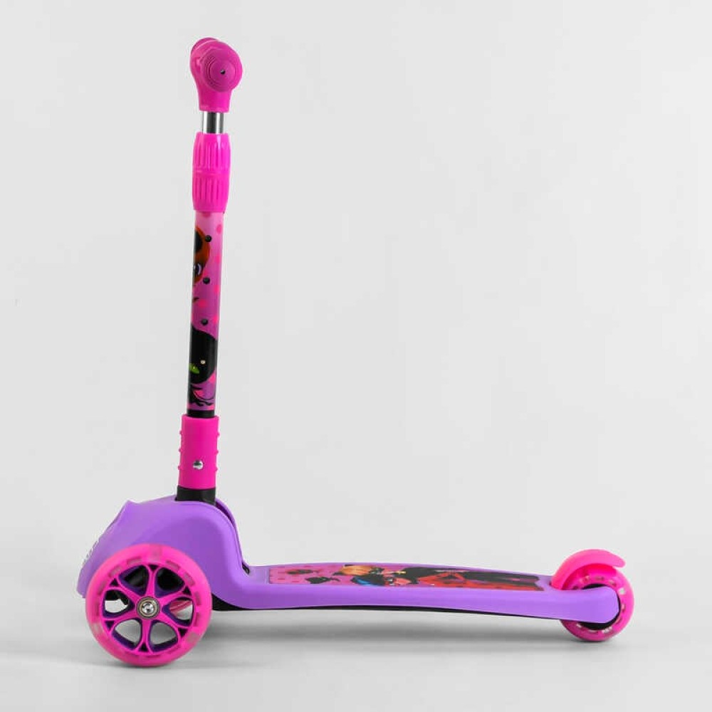 Самокат триколісний 80277 Best Scooter СВІТЛО КОЛІС ТА ДИСКІВ, складене кермо, передні колеса PU 120х35мм, задні колеса PU 80х48мм