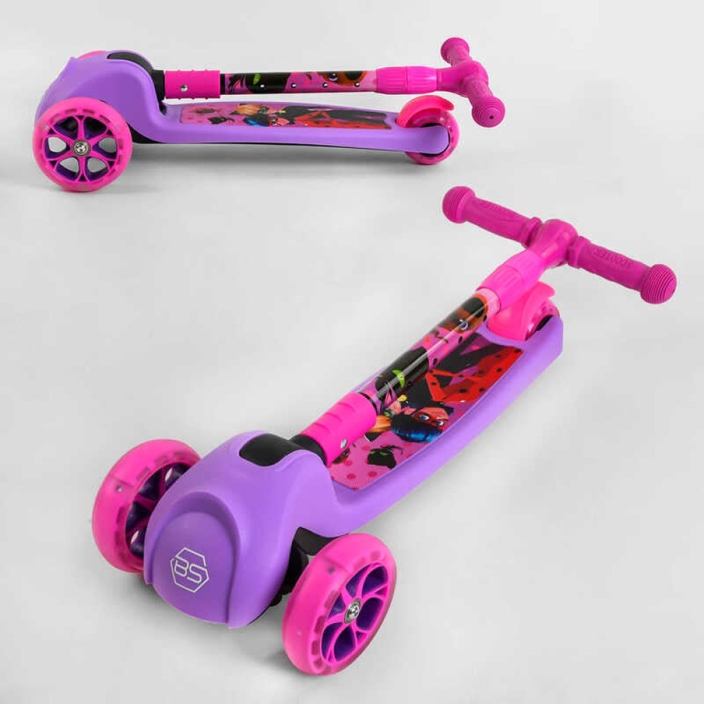 Самокат триколісний 80277 Best Scooter СВІТЛО КОЛІС ТА ДИСКІВ, складене кермо, передні колеса PU 120х35мм, задні колеса PU 80х48мм
