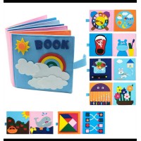 М'яка книжка-бізіборд C 70904 (32) фетр, годинник, шнурівка, рухомі намистини, елементи на липучках, в пакеті