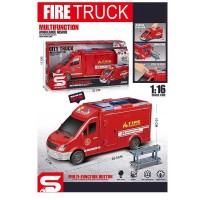 Спецтехніка JS 126 E (36) “Пожежна машина”, 1:16, звуки, підсвічування, інерція, відкриваються дверцята, гумові шини, в коробці