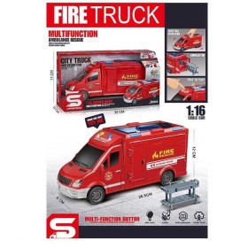Спецтехніка JS 126 E (36) “Пожежна машина”, 1:16, звуки, підсвічування, інерція, відкриваються дверцята, гумові шини, в коробці
