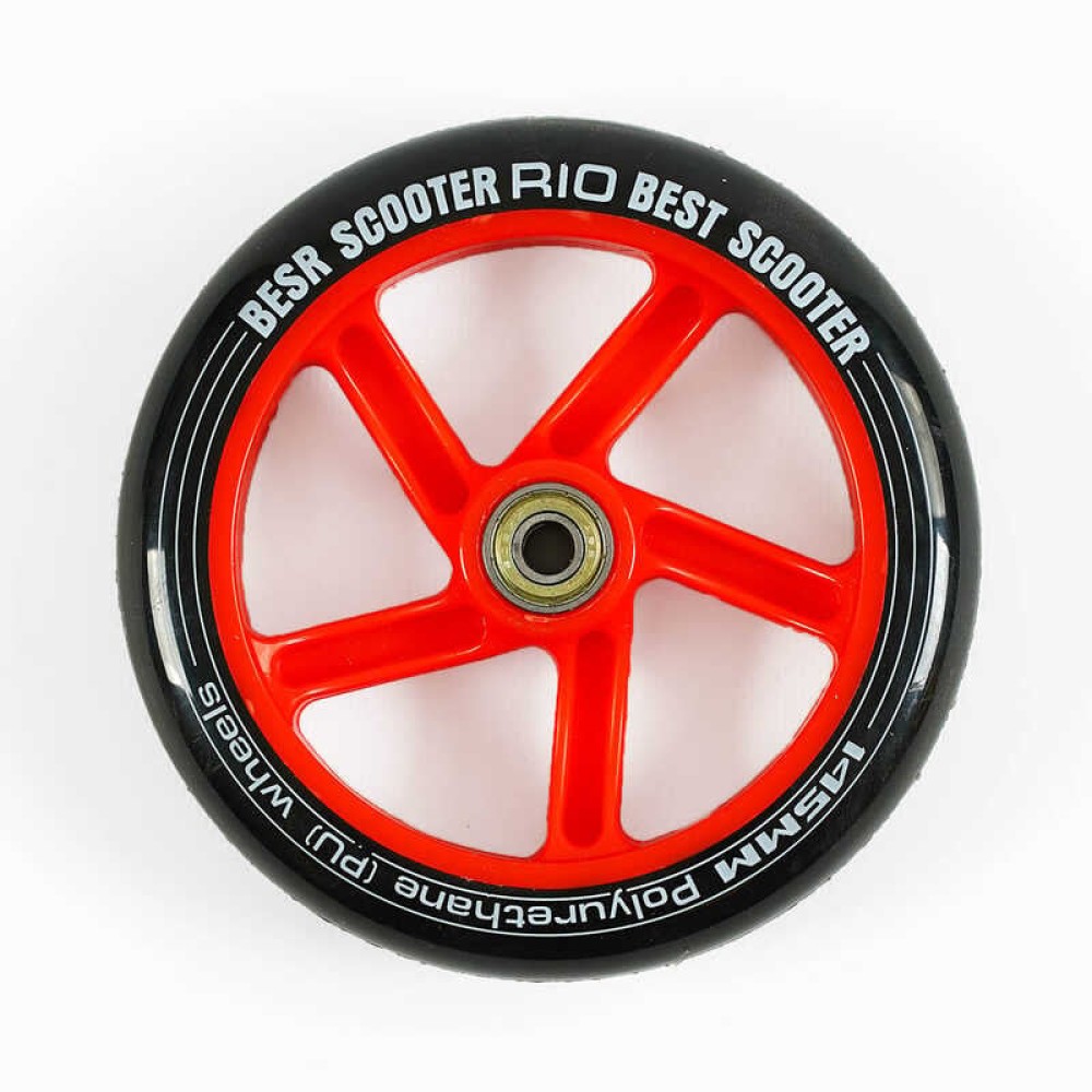 Колесо для самоката WH-4055/145 (35) ЦІНА ЗА 2 ШТУКИ В УПАКОВЦІ, матеріал PU, діаметр 145мм, колір ЧЕРВОНИЙ, з підшипниками,