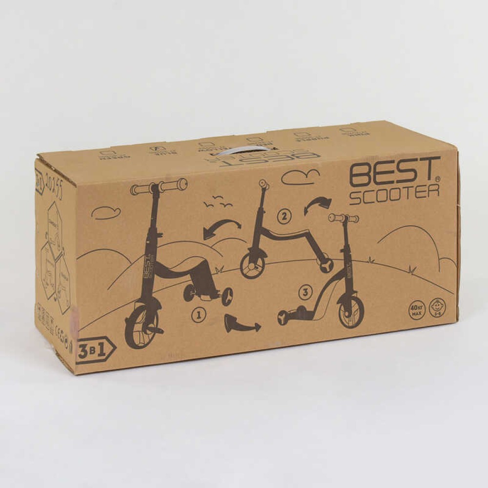 Самокат 3в1 JT 28288 Best Scooter, самокат-велобіг-велосипед, ЧЕРВОНИЙ, світло, 8 мелодій, колеса PU, переднє колесо d = 20см, задні d = 11см
