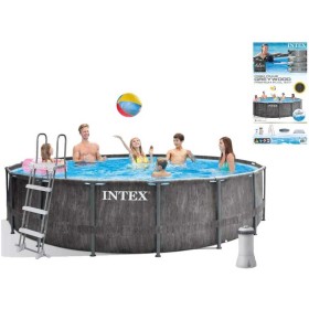 Intex Басейн каркасний 26742 NP об'єм:16805л, розмір:457x122см, насос-фільтр:3 785 л/год, драбина, тент, підстилка), в коробці