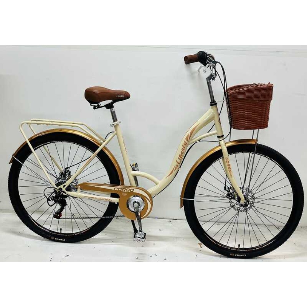 Велосипед міський Corso Liberty 28" дюймів LR-28406 + КОШИK, сталева рама 20", Shimano 7 швидкостей, корзина, багажник