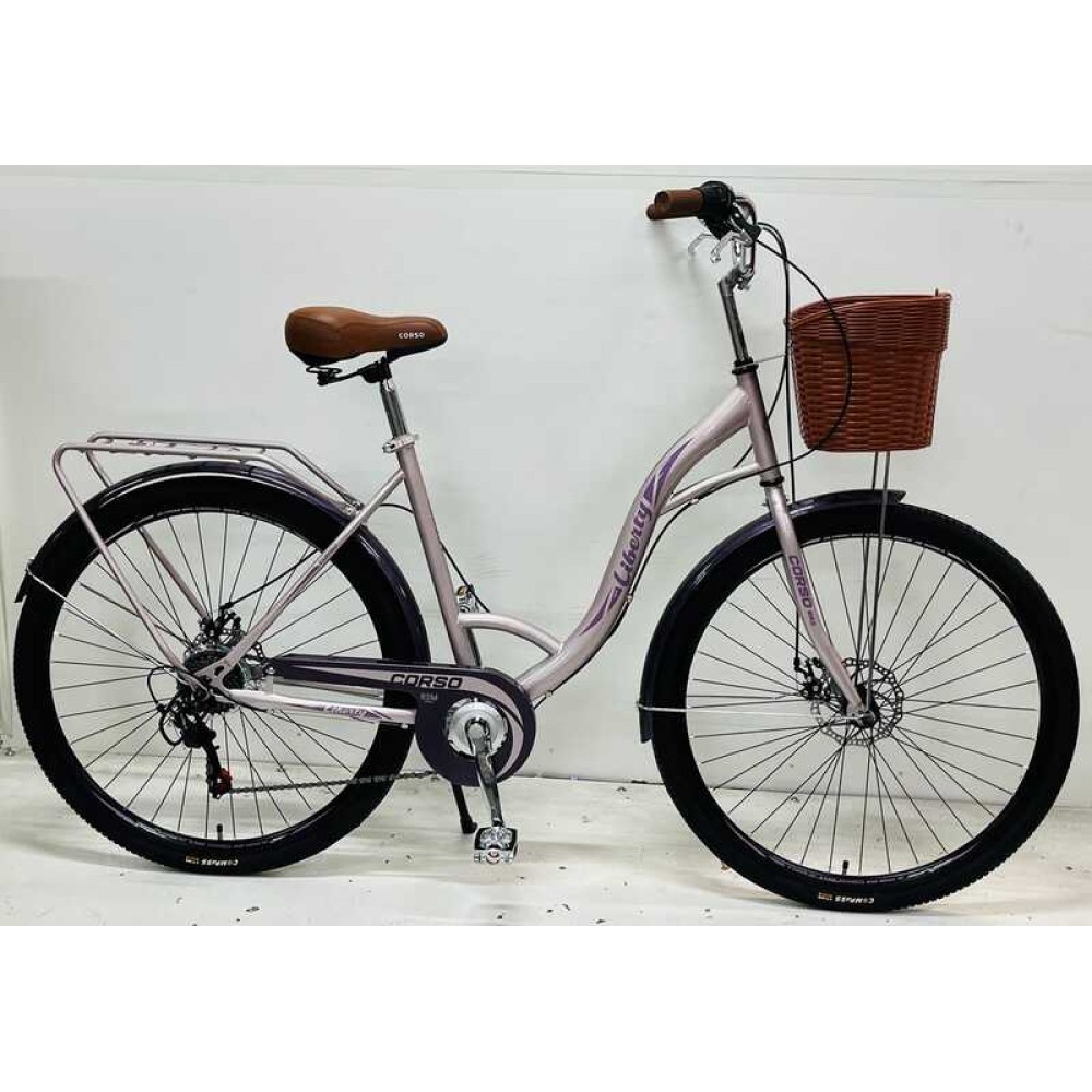 Велосипед міський Corso Liberty 28" дюймів LR-28833 + КОШИK, сталева рама 20", Shimano 7 швидкостей, корзина, багажник