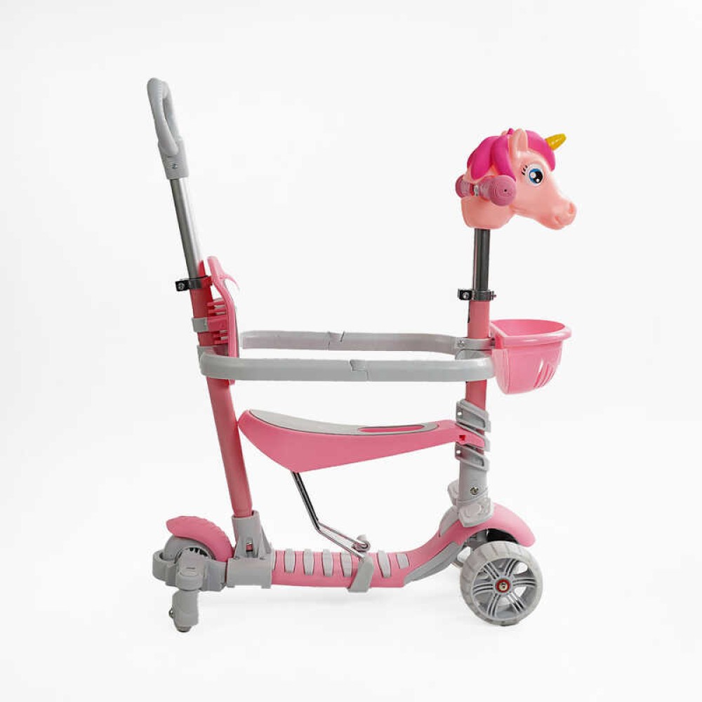 Самокат 5в1 P-63700 Best Scooter, з ДОП. КОЛЕСАМИ, захисний бампер, PU колеса зі світлом, в коробці
