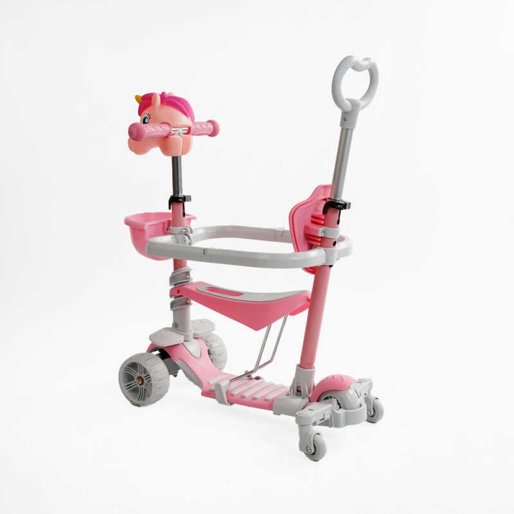 Самокат 5в1 P-63700 Best Scooter, з ДОП. КОЛЕСАМИ, захисний бампер, PU колеса зі світлом, в коробці