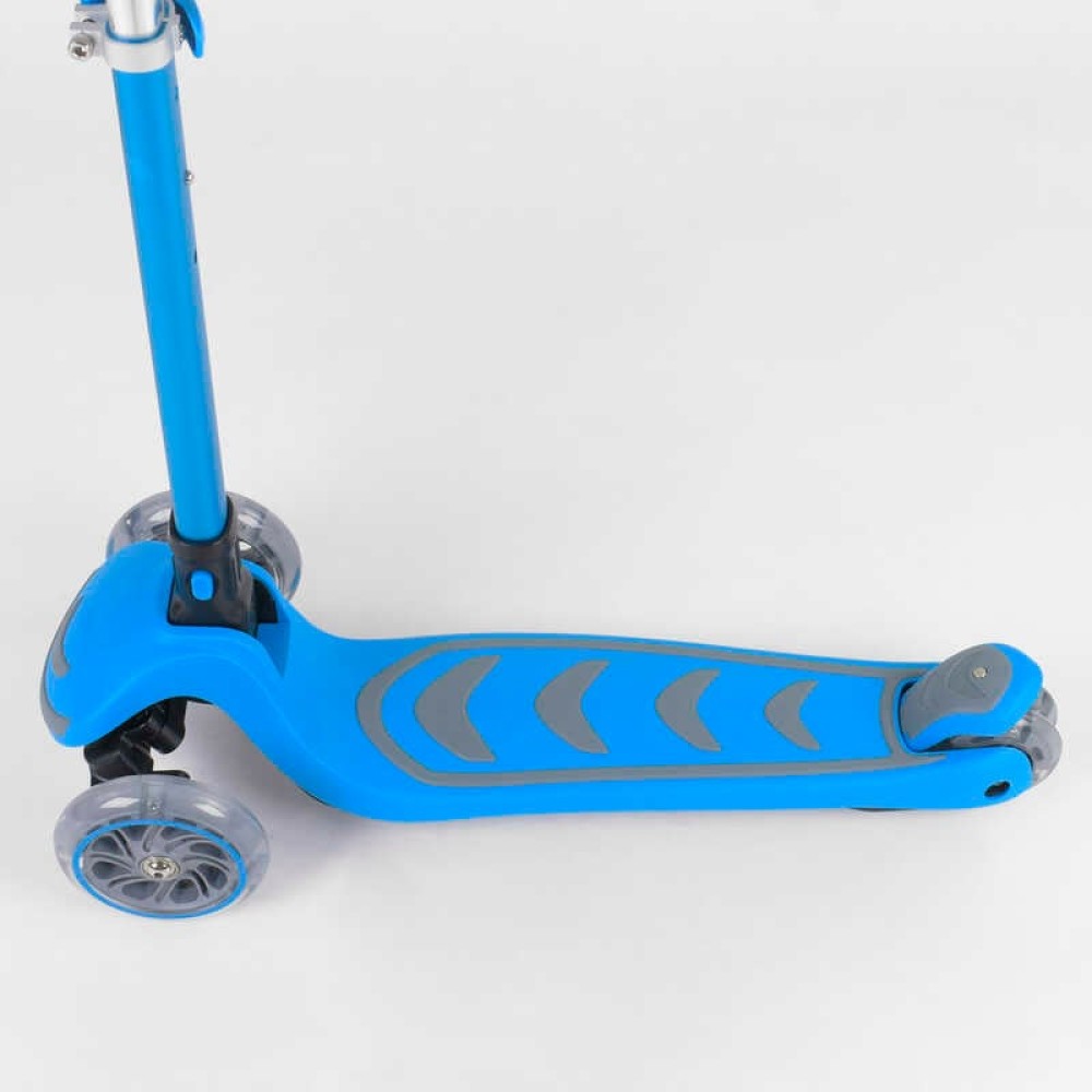 Самокат триколісний 38603 (4) Best Scooter, БЛАКИТНИЙ, складне алюмінієве кермо, 4 колеса PU зі світлом, d = 12 см