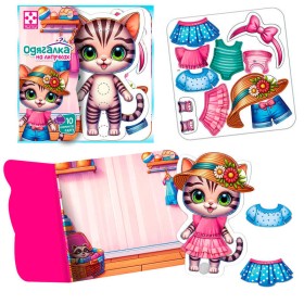 гр Гра з липучками "Кошеня" VT1320-03 (20) "Vladi Toys", фігурка, 10 предметів одягу, ігровий фон