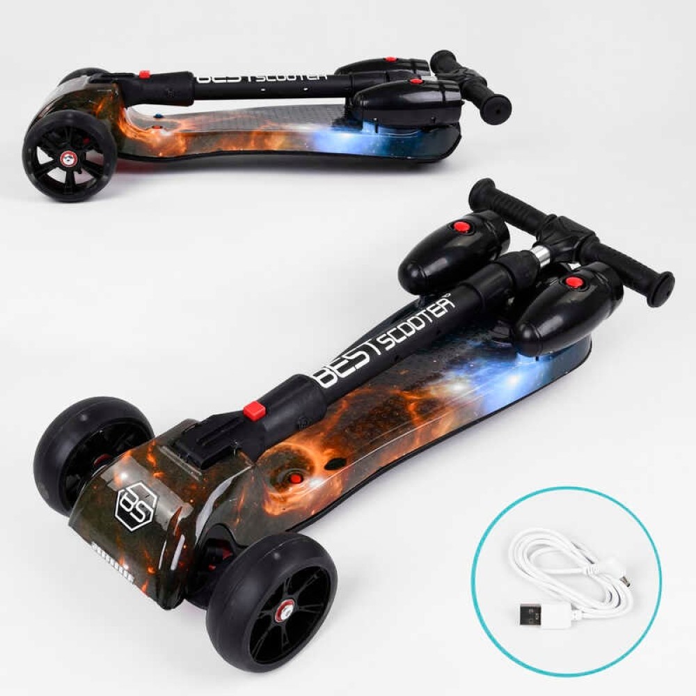 Самокат "Best Scooter" MAXI"65884 з парогенератором (4) МУЗИКА, ДИМ, ТУРБІНИ, пластмасовий, колеса PU 120х40мм, складне алюмінієве кермо, в коробці